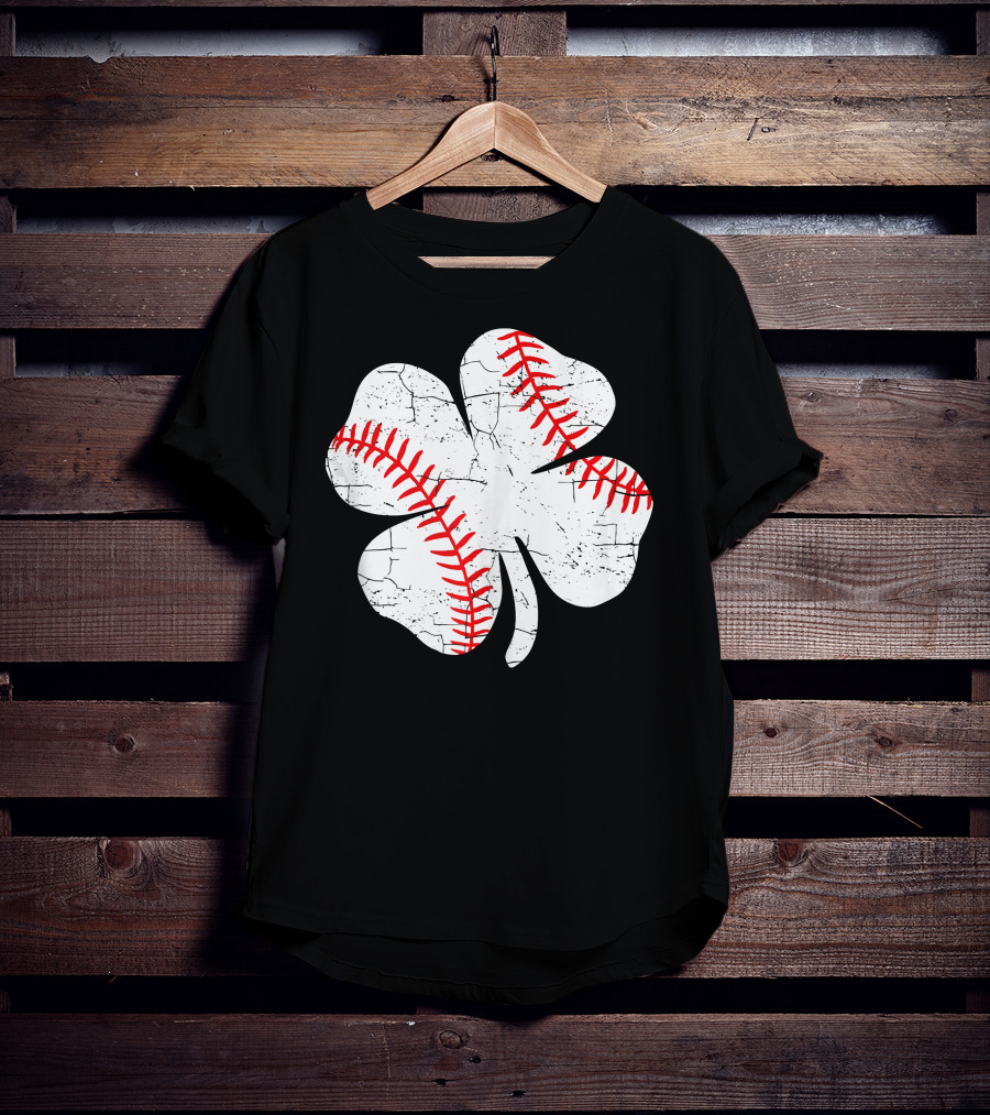 Baseball Patricks Day Boys Me Shamrock Stitch T-Shirt
