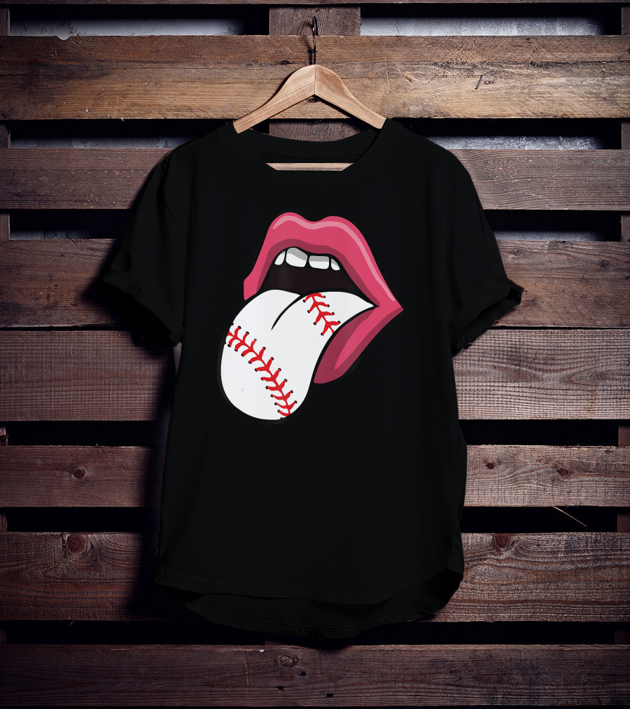 Red Lips Baseball Tongue Kiss T-Shirt