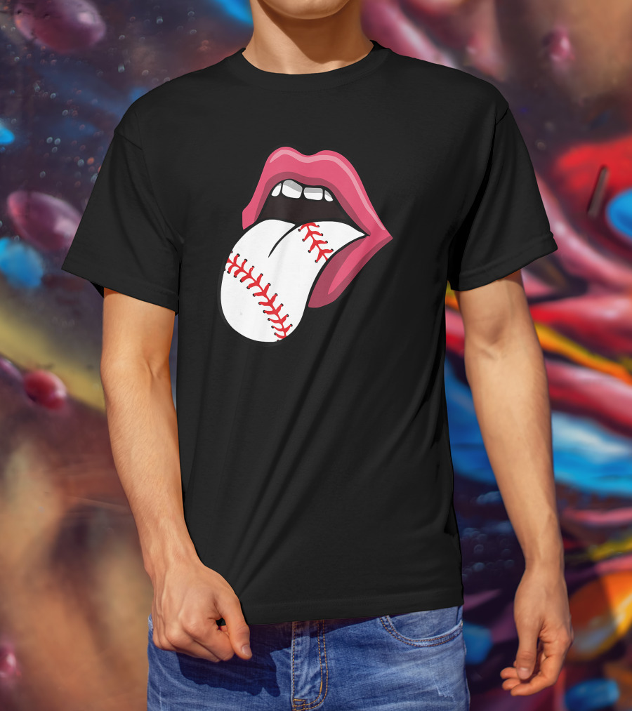 Red Lips Baseball Tongue Kiss T-Shirt