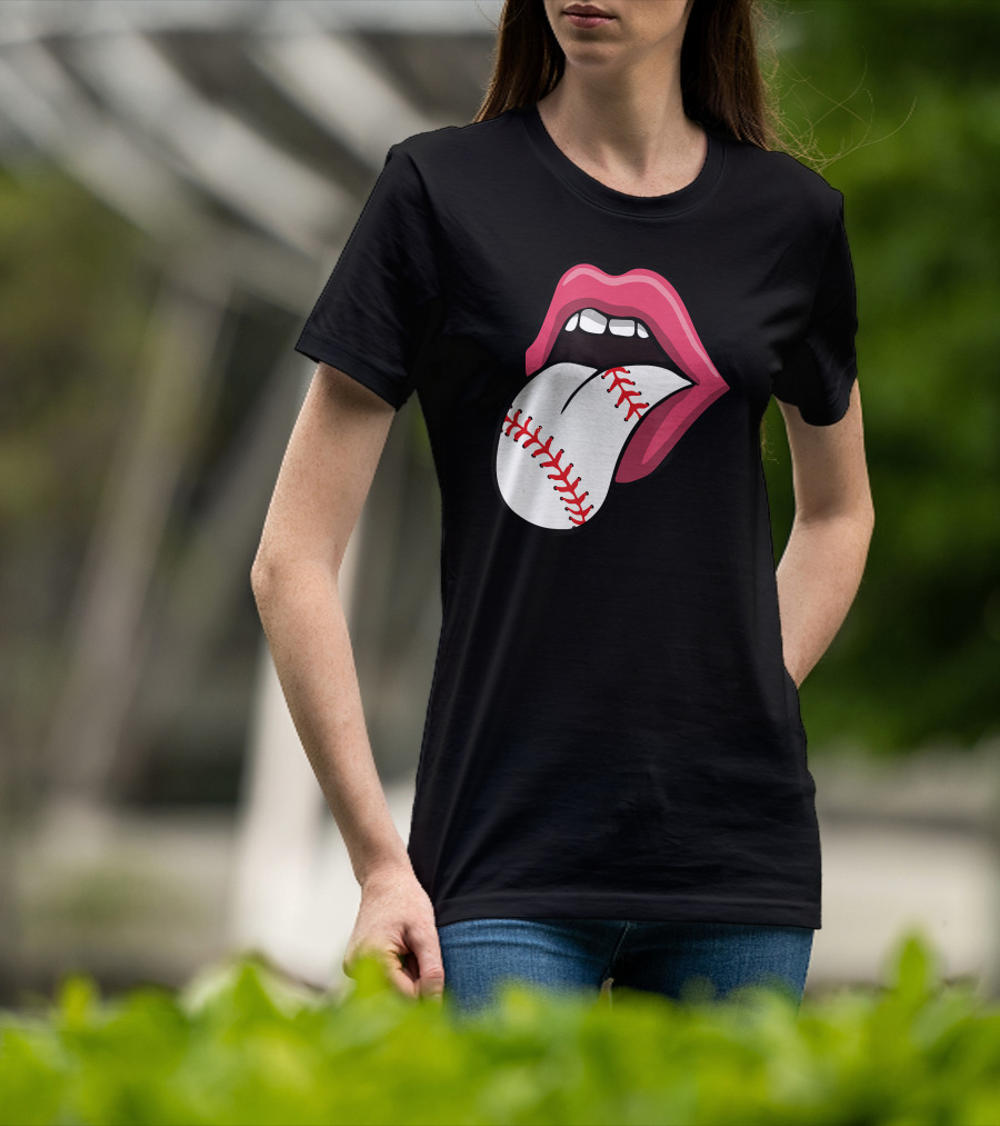 Red Lips Baseball Tongue Kiss T-Shirt