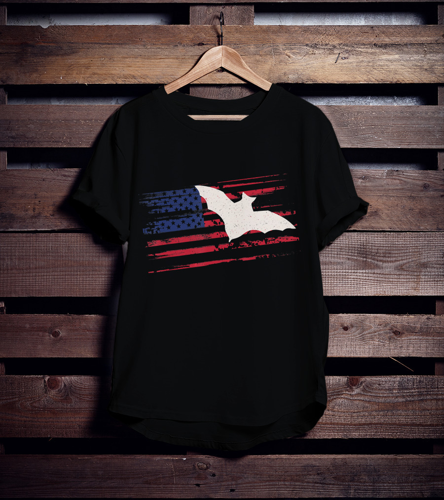 Bat Silhouette US American Flag Stripes And Stars T-Shirt