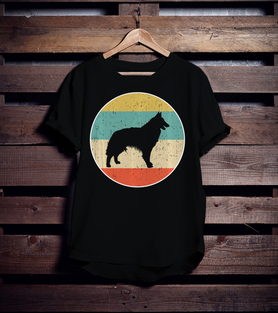 Belgian Tervuren Dog Vintage Silhouette Retro Stripes T-Shirt