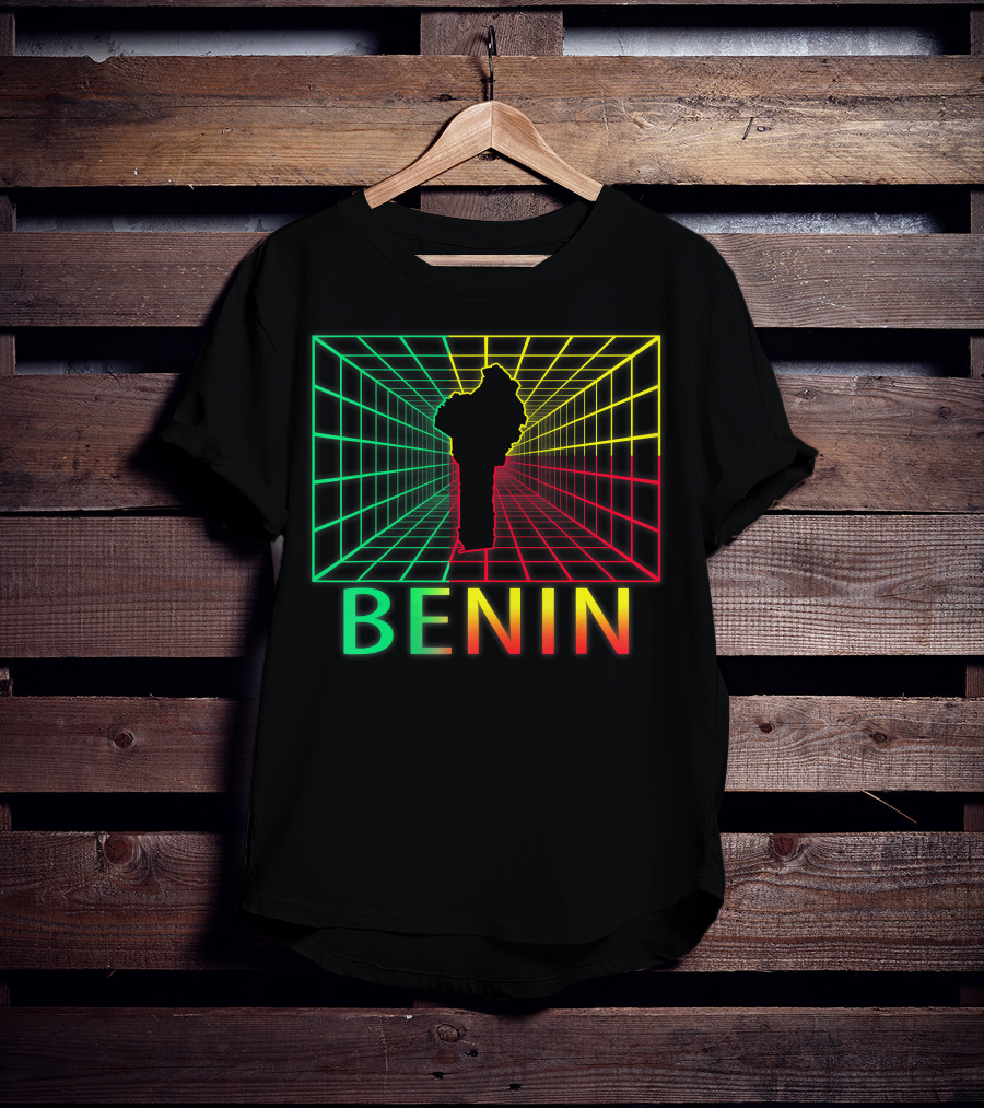 Benin Map Beninese Neon Grid T-Shirt