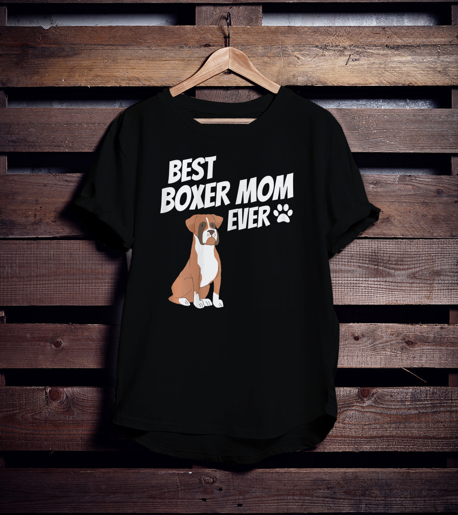Best Boxer Mom Ever With Cute Dog And Paw Prints T-Shirt