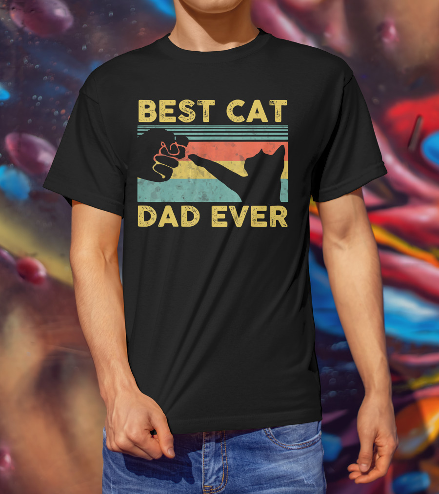 Best Cat Dad Ever Fist Bump Vintage Style Cat Daddy T-Shirt