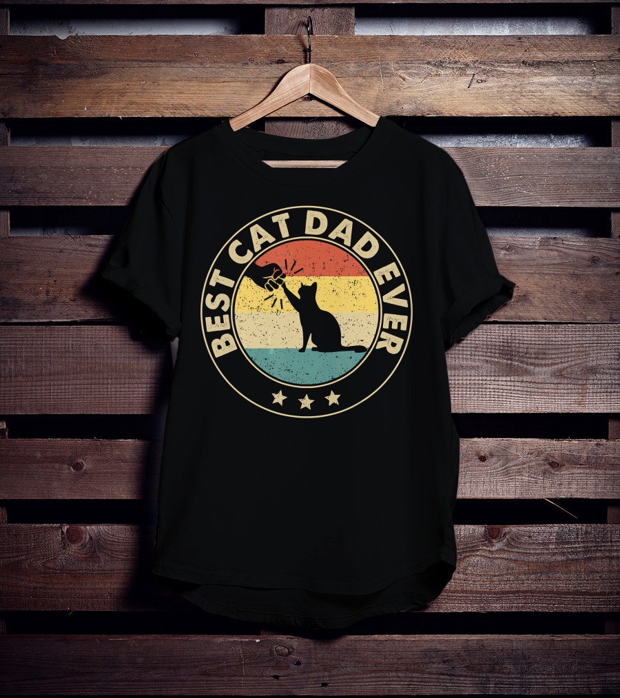 Best Cat Dad Ever Retro Cat Lovers Fist Bump Vintage Stripes T-Shirt