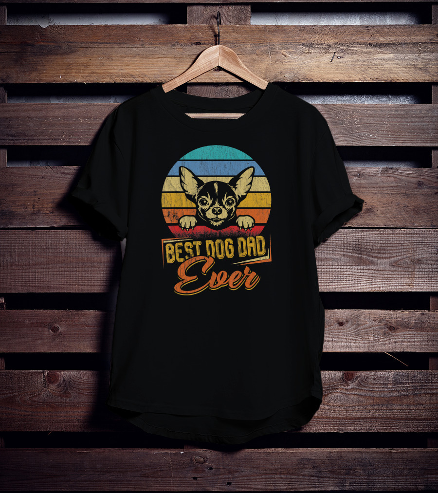 Best Dog Dad Ever Vintage Chihuahua Retro Stripes T-Shirt