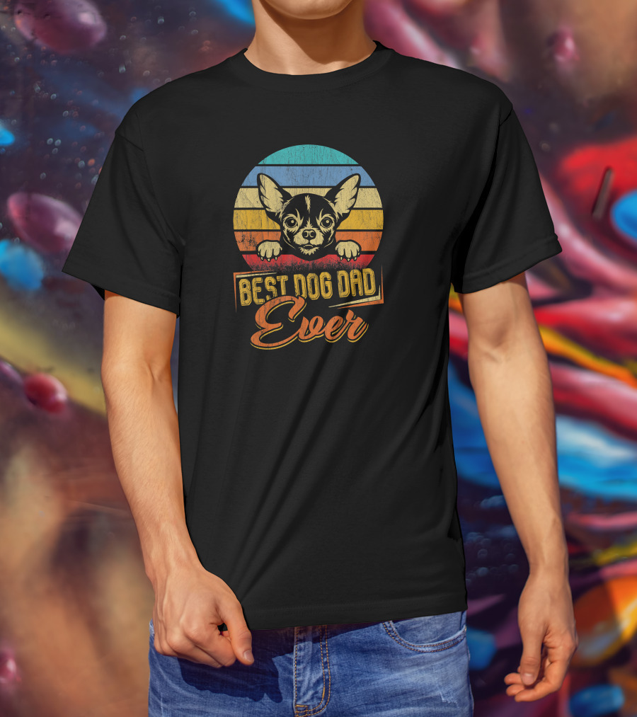 Best Dog Dad Ever Vintage Chihuahua Retro Stripes T-Shirt