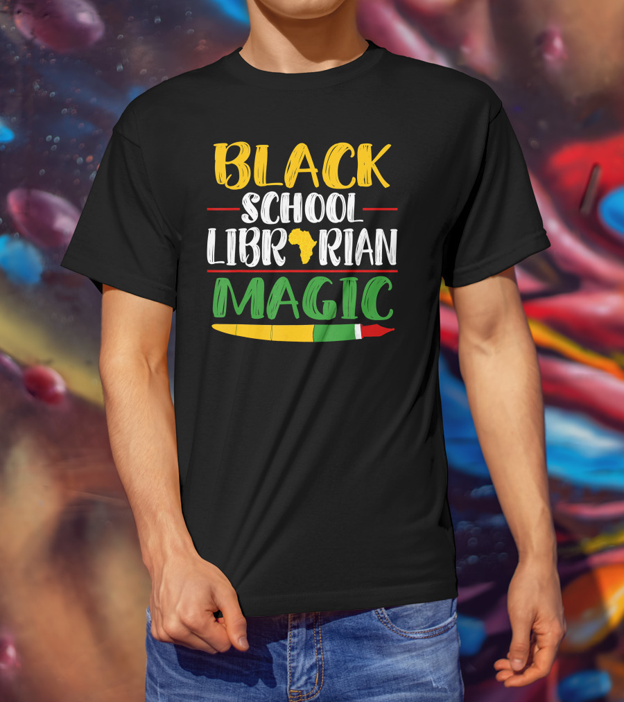 Black School Librarian Magic Africa Map Pencil T-Shirt