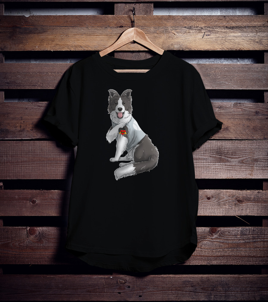 Border Collie Heart Tattoo I Love Mom Dog T-Shirt
