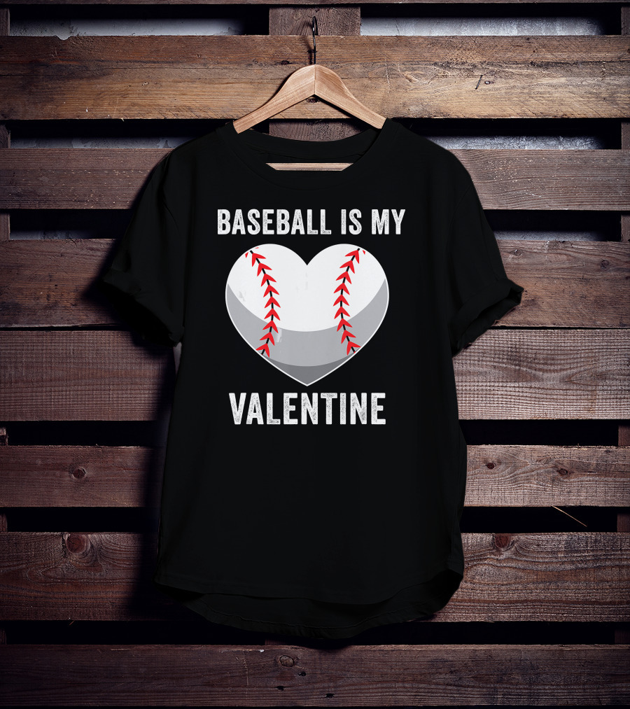 Baseball Is My Valentine Heart Boys Valentine's Day Baseball Player T-Shirt