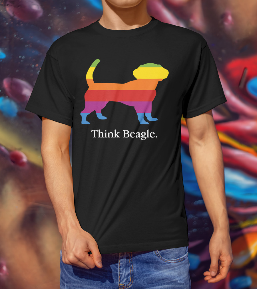 Think Beagle Rainbow Striped Dog T-Shirt