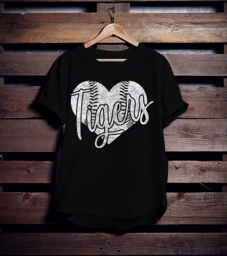 Tigers Baseball Softball High School Heart Stitch T-Shirt