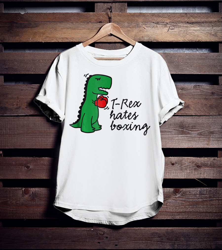 T Rex Hates Boxing Dinosaur With Red Boxing Glove T-Shirt