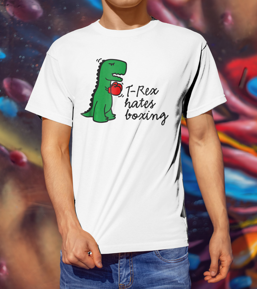 T Rex Hates Boxing Dinosaur With Red Boxing Glove T-Shirt