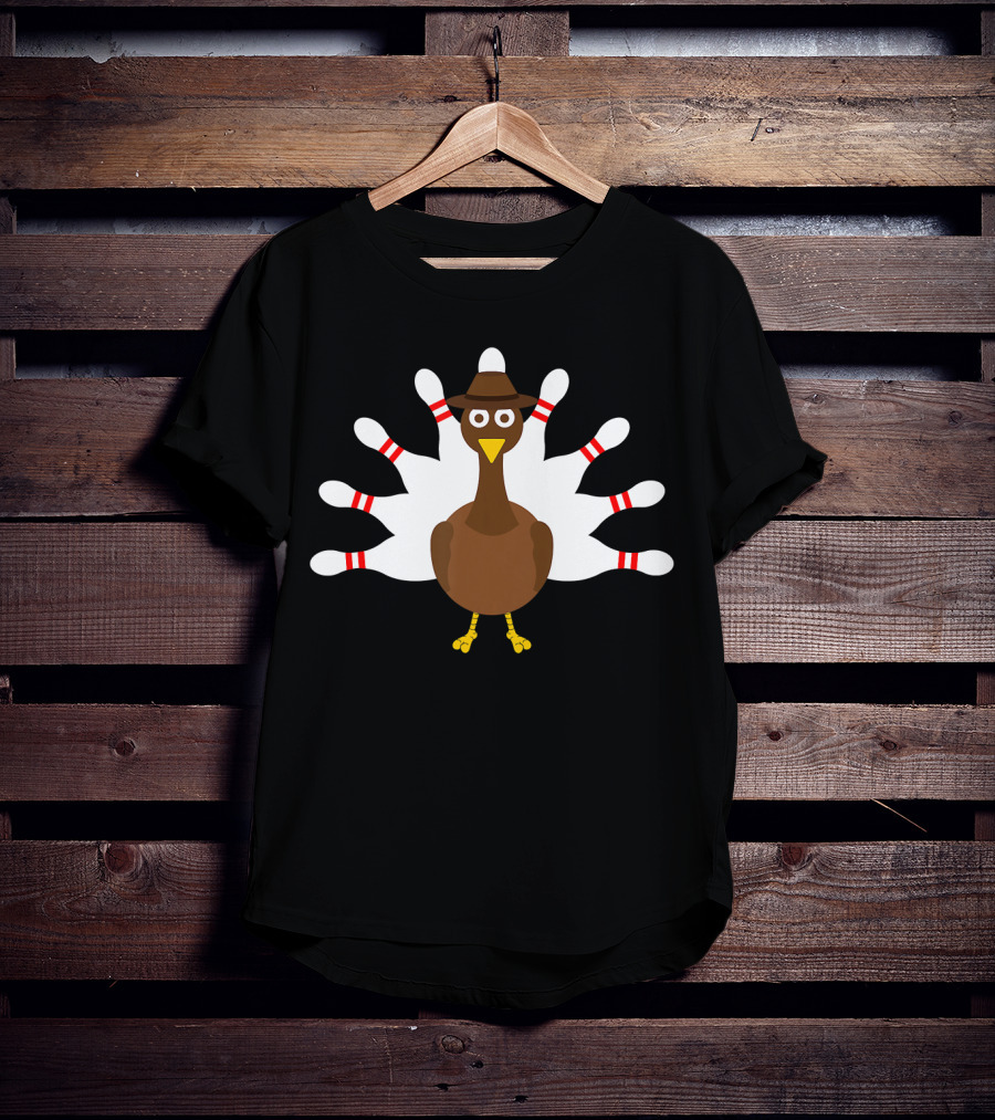 Turkey Bowling Bowler With Hat And Pin Feathers T-Shirt