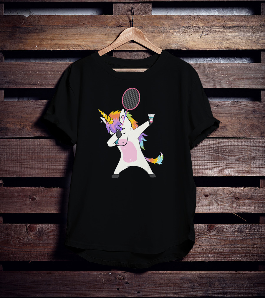 Unicorn Dabbing With Badminton Racket And Shuttlecock T-Shirt