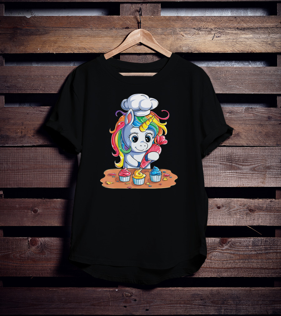 Unicorn Cupcake Girls Rainbow Baking Unicor Chef T-Shirt