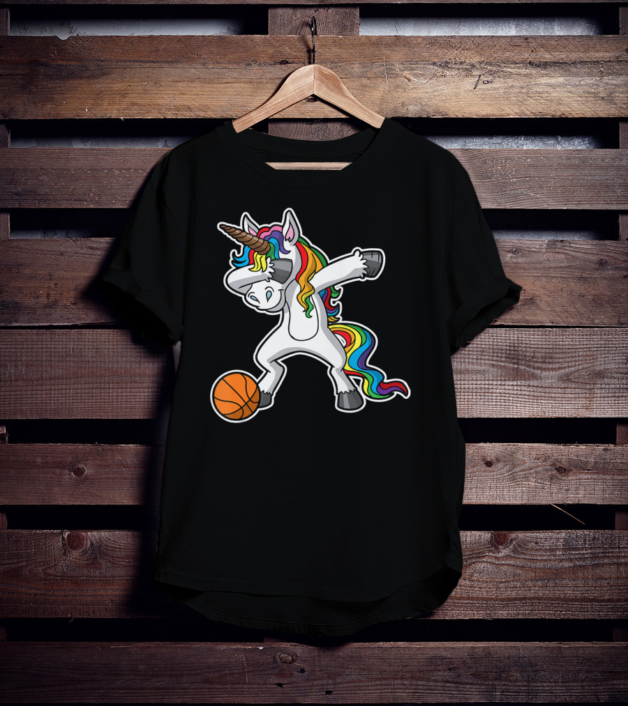 Unicorn Dabbing Basketball Rainbow Mane T-Shirt