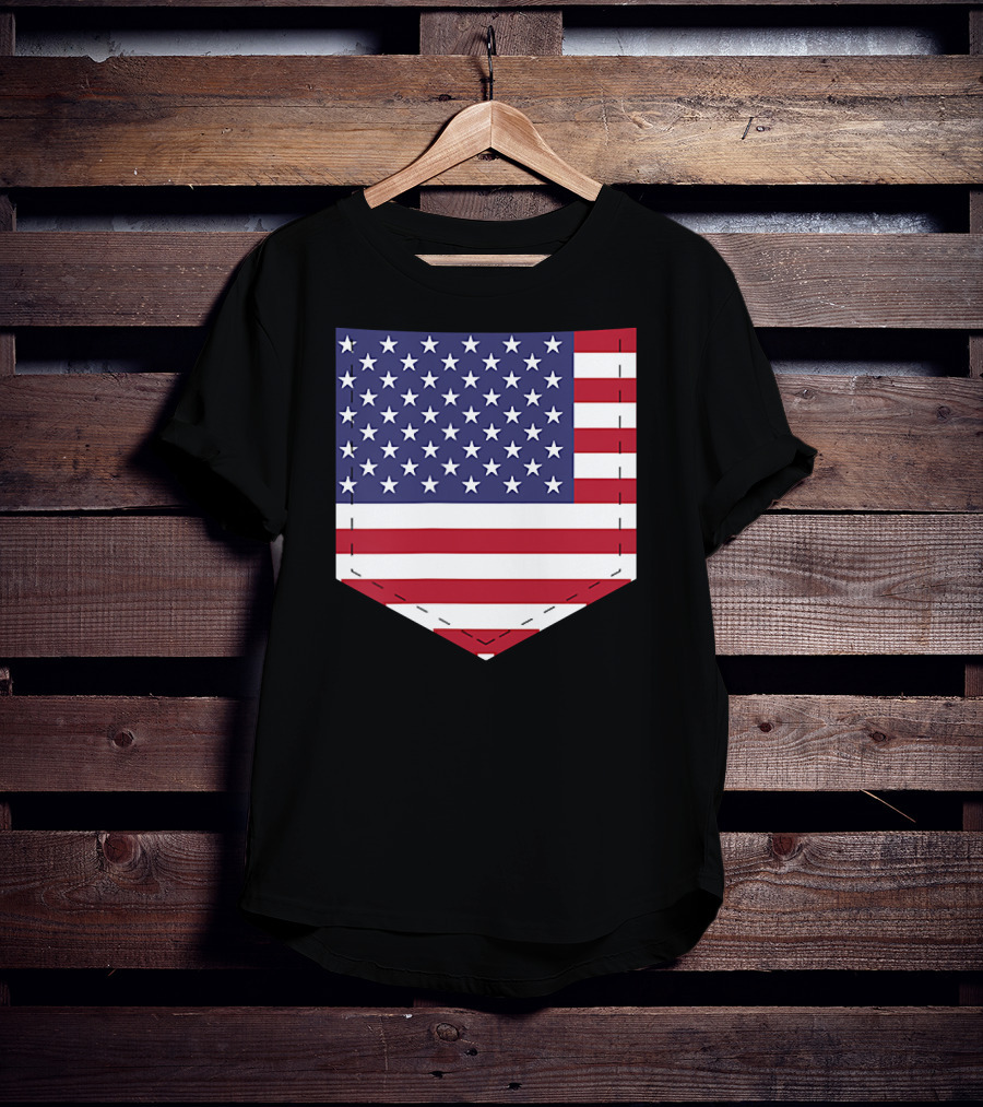 United States Flag Pattern Pocket T-Shirt