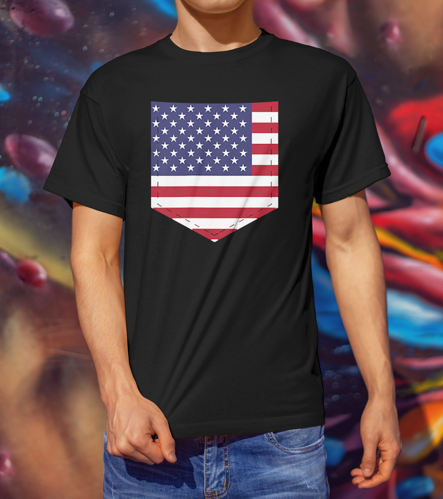 United States Flag Pattern Pocket T-Shirt