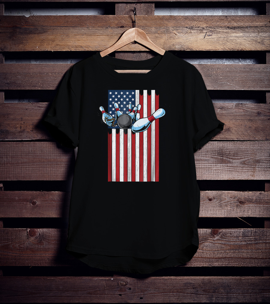 USA American Flag Bowling Strike Explosion For Pat T-Shirt