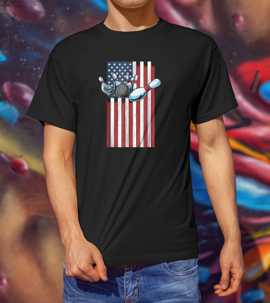 USA American Flag Bowling Strike Explosion For Pat T-Shirt