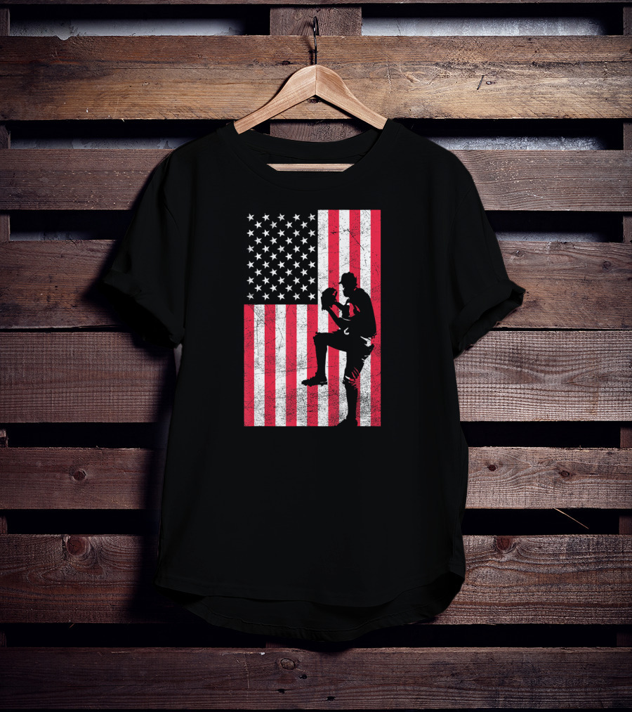 USA American Flag Baseball Pitcher Red White Blue T-Shirt