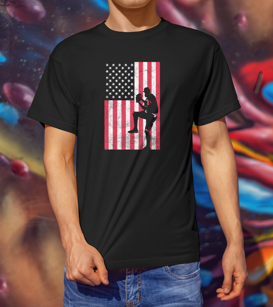 USA American Flag Baseball Pitcher Red White Blue T-Shirt