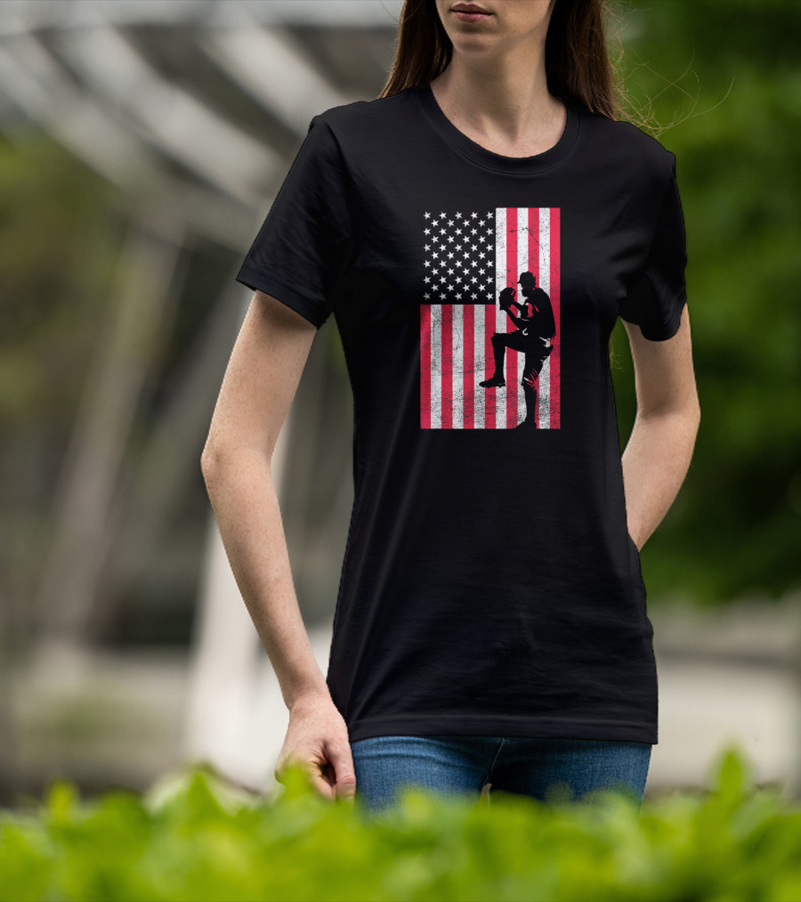 USA American Flag Baseball Pitcher Red White Blue T-Shirt