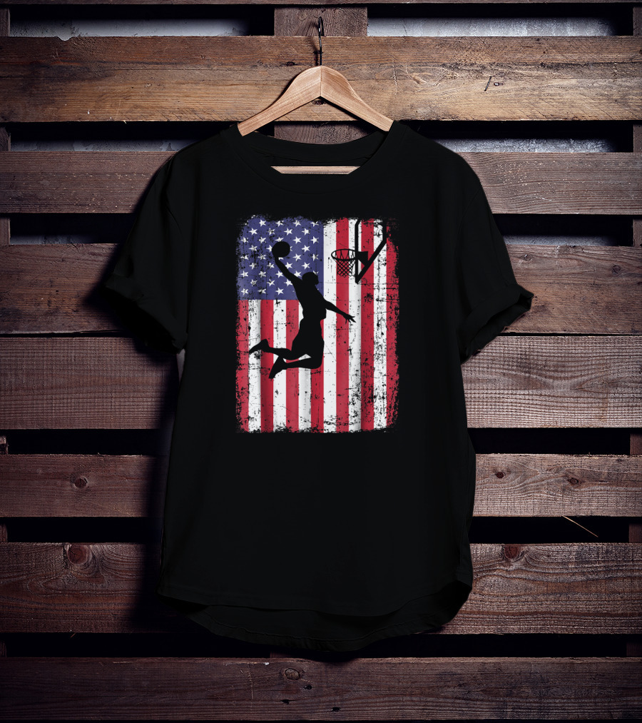 USA American Flag Basketball Dunk T-Shirt