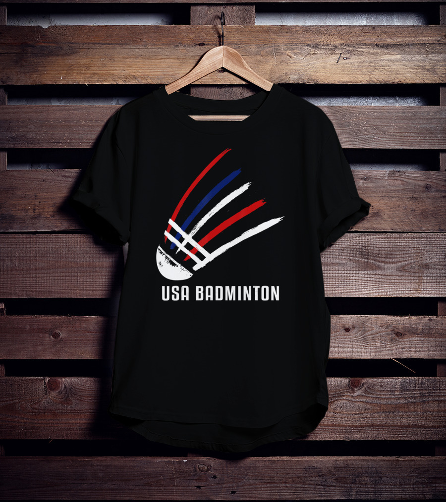 USA Badminton Shuttlecock Red White Blue Striped Sport T-Shirt