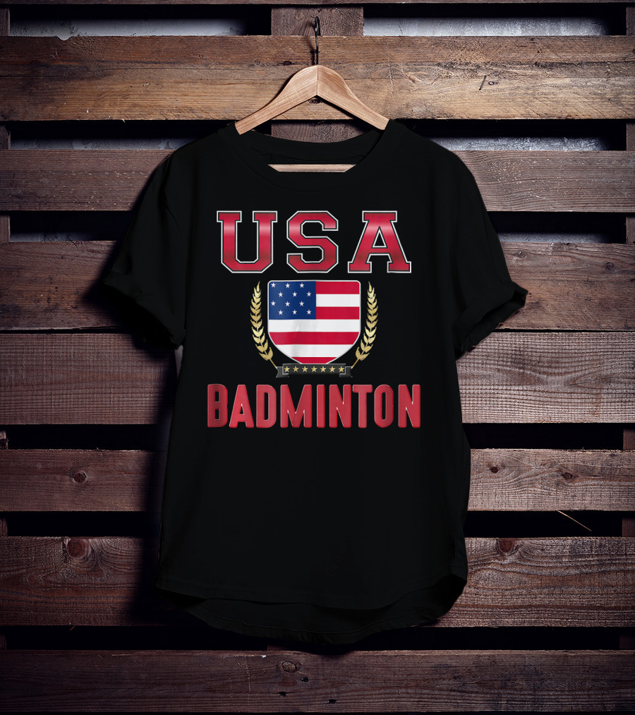 USA Badminton Stars And Stripes Shield Emblem T-Shirt