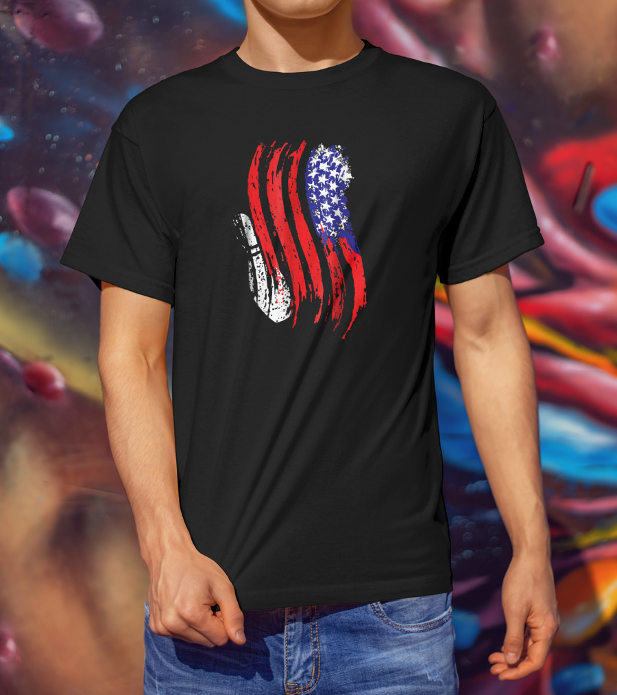 USA Bowling Flag Patriotic Tenpin Bowler T-Shirt