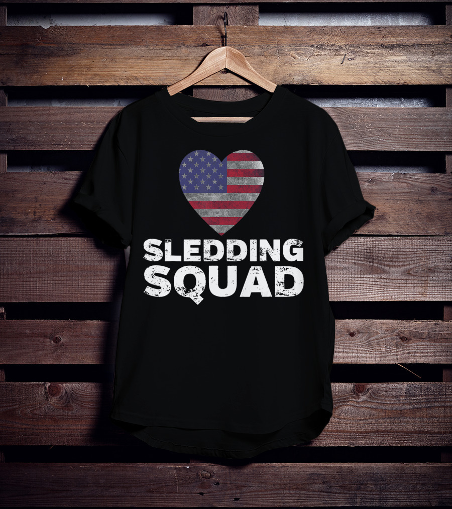 USA Flag Heart Sledding Squad Team T-Shirt