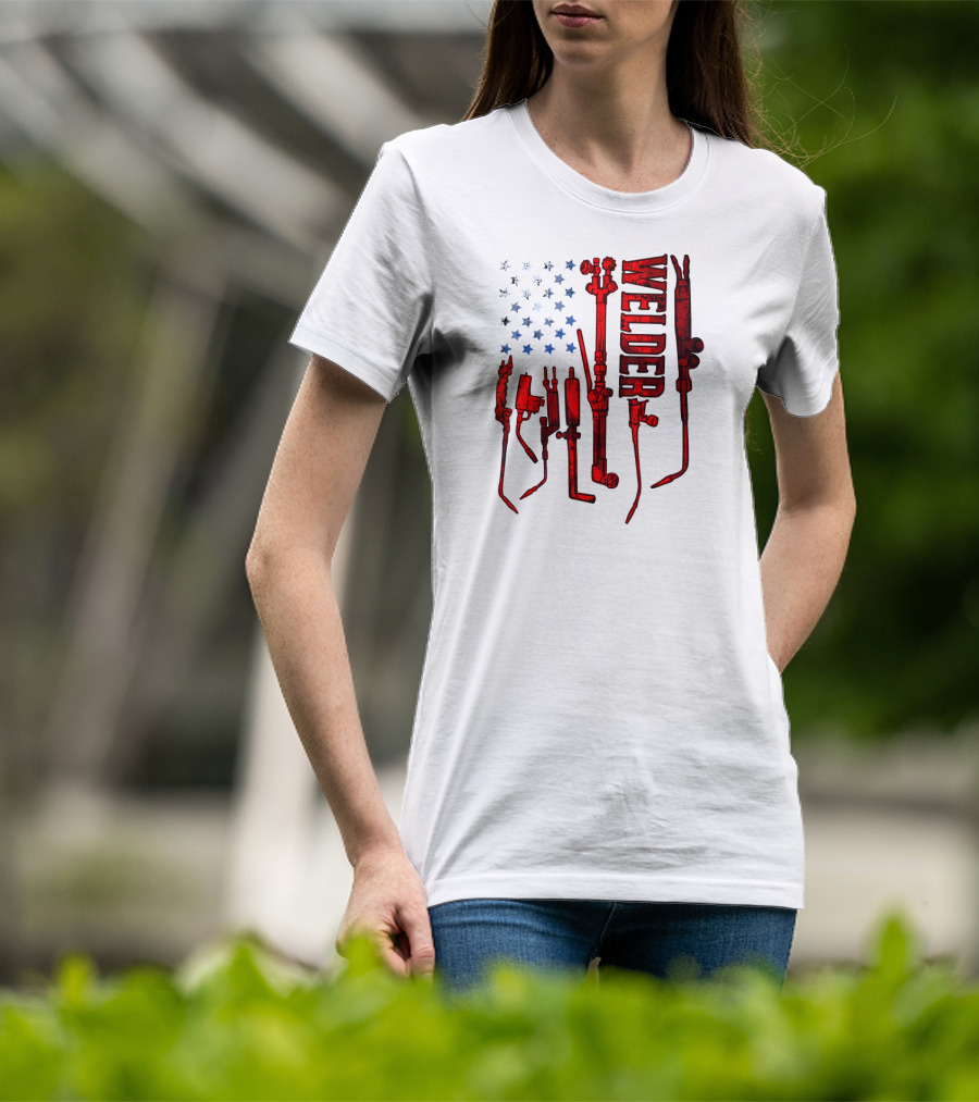 USA Flag Welder Mask Gas Welding Metal Tools T-Shirt