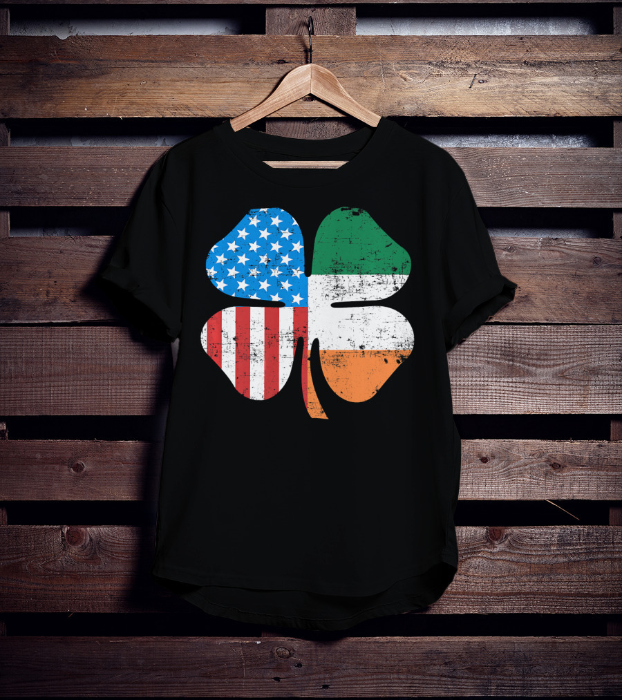 St. Patrick's Day Clover USA Ireland Flag T-Shirt