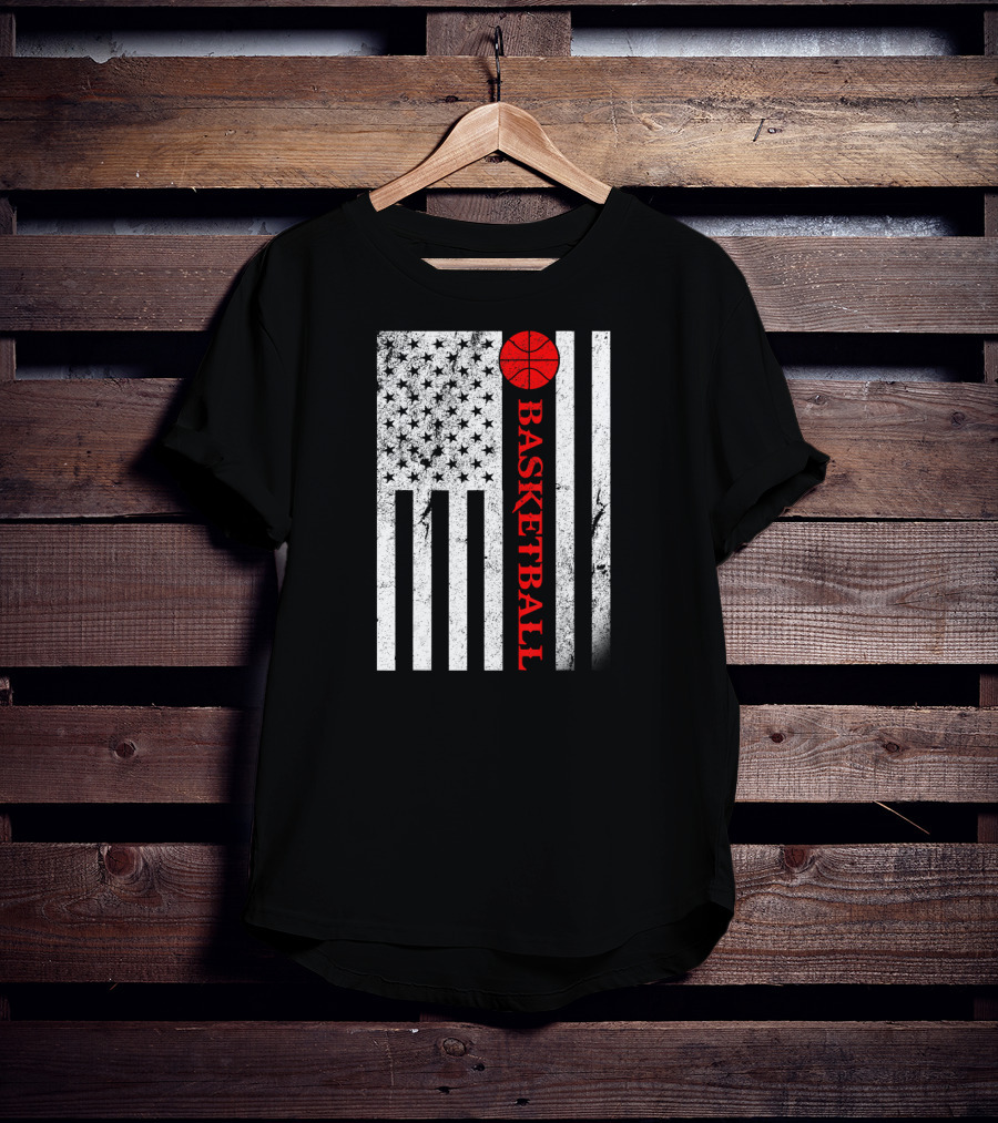 USA Red White Vintage American Flag Basketball T-Shirt