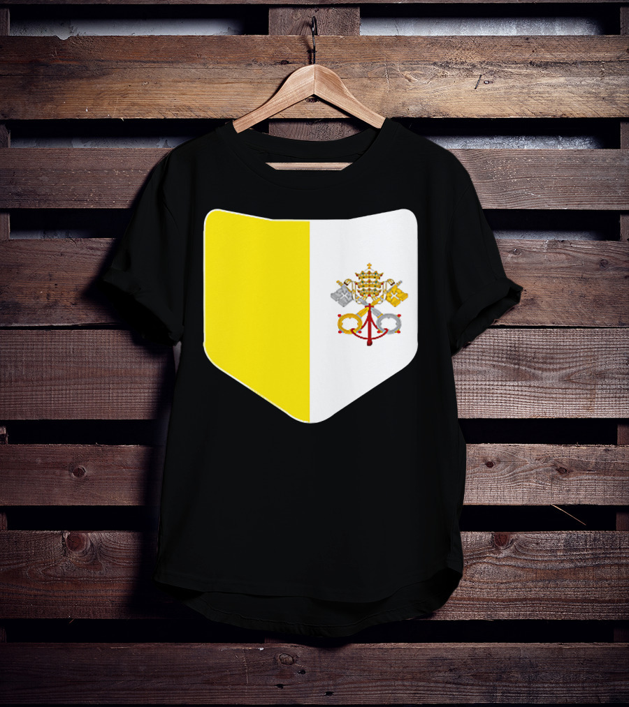 Vatican City Flag Pocket Style Emblem Design With Keys And Tiara T-Shirt