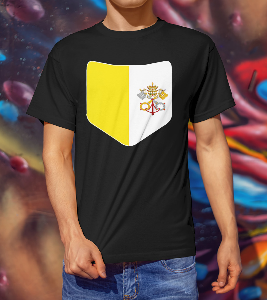 Vatican City Flag Pocket Style Emblem Design With Keys And Tiara T-Shirt