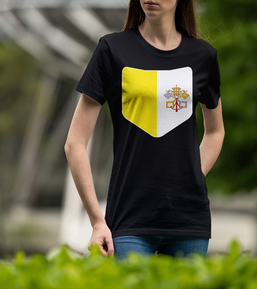 Vatican City Flag Pocket Style Emblem Design With Keys And Tiara T-Shirt
