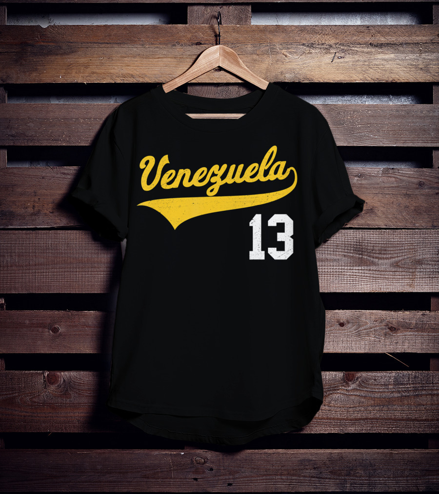 Venezuela Vintage Baseball Script Number 13 T-Shirt