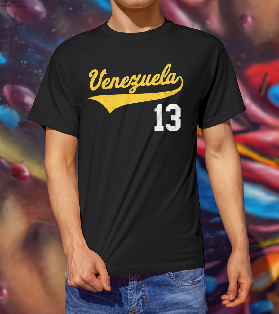 Venezuela Vintage Baseball Script Number 13 T-Shirt