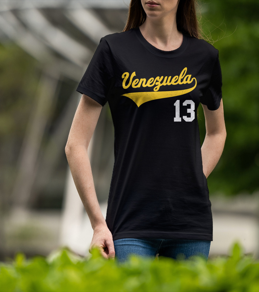 Venezuela Vintage Baseball Script Number 13 T-Shirt