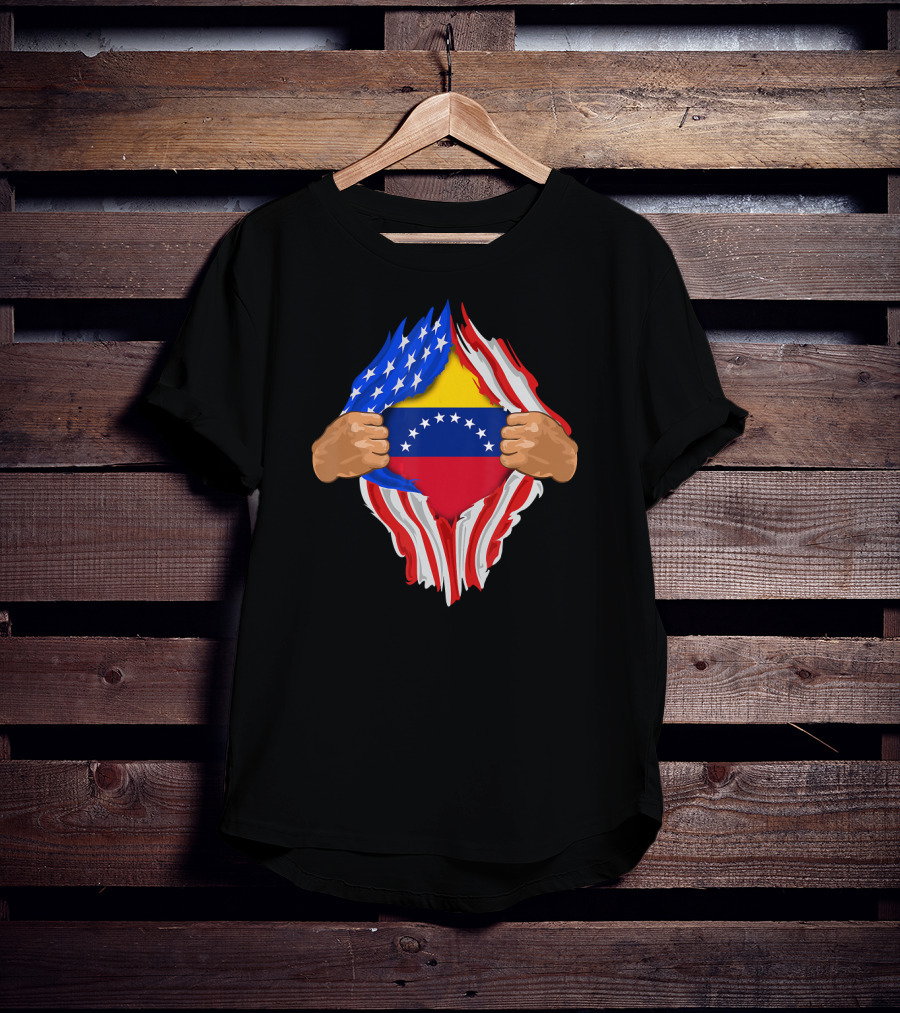 Venezuelan Blood Inside Me USA Venezuela Flag Fusion T-Shirt
