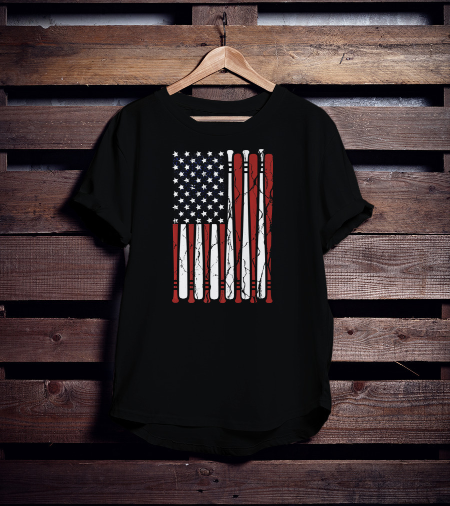 Vintage Distressed American Flag With Baseball Bats T-Shirt