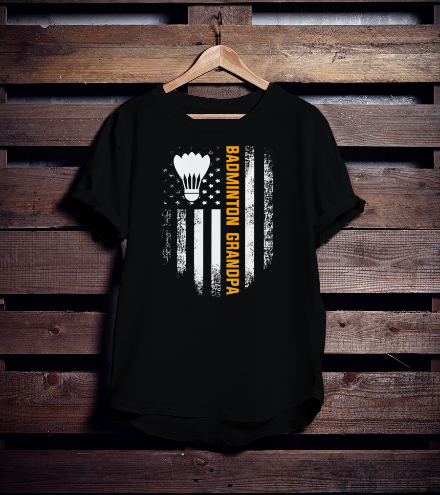 Vintage Badminton Grandpa American Flag T-Shirt