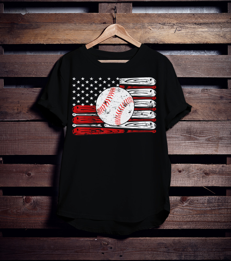 American Flag Vintage Baseball Bat Sports T-Shirt