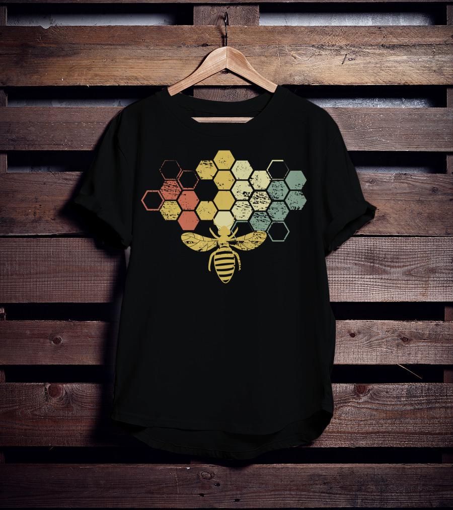Vintage Beekeeper Honey Bee Retro Hexagonal Honeycomb T-Shirt