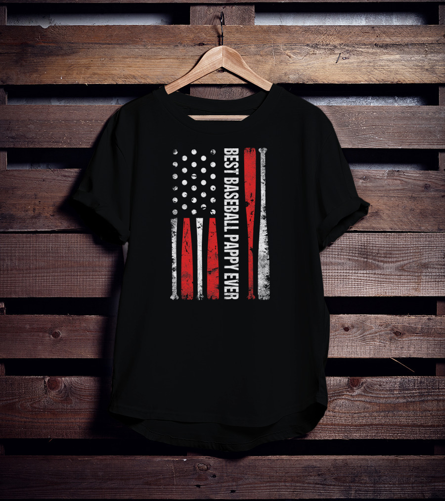 Best Baseball Pappy Ever Vintage American Flag Baseball Bats T-Shirt